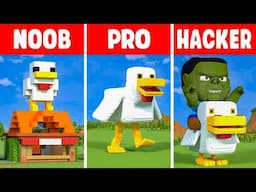 LAVA CHICKEN MINECRAFT MOVIE | CHICKEN JOCKEY STATUE BUILD CHALLENGE - NOOB vs PRO vs HACKER