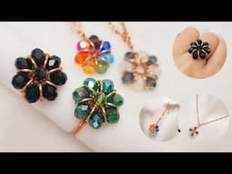 Flower jewellery making at home - Flower Rings from beads and copper wire