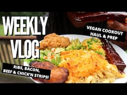 VEGAN COOKOUT Haul ft. ribs, beef, bacon & chicken strips, 7-cheese vegan mac, garden update! | vlog