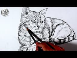 How to Draw a Realistic Cat with Just One Pencil ✏️ | Easy Art Tutorial