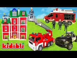 Zabawki Straż, Policja i Ambulans Gaszą Pożar 🚒 Film z Misją Ratunkową dla Dzieci | Kidibli