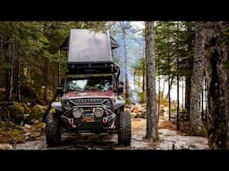 Overland Jeep Camping With Rooftop Tent Deep In The Forest