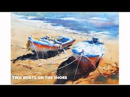 Loose Watercolor Painting Seascape Boats