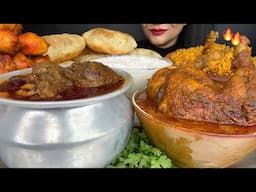 ASMR EATING CHICKEN BIRYANI,CHICKEN CURRY,PURI,LIVER CURRY,CHICKEN LEGPIECE