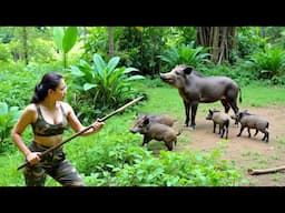Full Video: Building Earth Shelter Hut, Crafting Primitive Traps, Wild Boar Ambush & Hunt