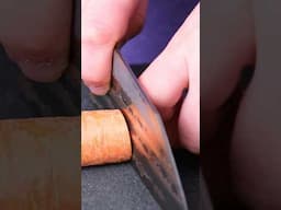 Cutting things with this Gorgeous Rainbow Damascus Bunka #kitchentools #kitchenknife #handmade