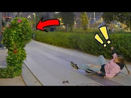 She Falls to the Ground from a Big Scare !! Bushman Prank