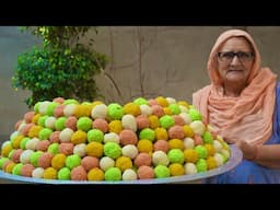 COLORFUL SWEET | Coconut Laddu Recipe Cooking in Village | Coconut Nariyal Ladoo Recipe