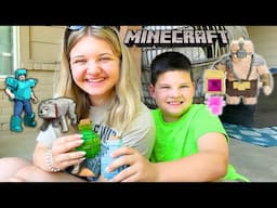 MINECRAFT TOYS BACKYARD scavenger hunt with CALEB and AUBREY!
