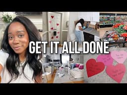 WORKING MOM GET IT ALL DONE! TIDY-UP AND CLEAN WITH ME, GROCERY SHOPPING HACK, SWEET V-DAY SURPRISE