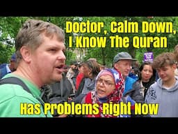 Speakers Corner/Quran Mistake/Sperm Doesn't Come From The Back Bone & Ribs/Bob vs Muslim Doctor Lady