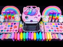 ASMR Unicorn Slime mixing Eyeshadow,Glitter &Random things into slime #Satisfying #slimeasmr #pony