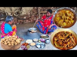 SMALL FISH CURRY And VEGETABLE CURRY Recipe cooking by our tribe grandma for their lunch.