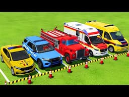 TRANSPORTING POLICE CARS, FIRE DEPARTMENT, AMBULANCE VEHICLES WITH TRUCKS ! Farming Simulator 22