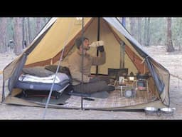 Solo Camping in Cow Field with My Dog . Relaxing in Hot Tent . Wood Stove ASMR