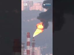 Fire trucks deployed to Haifa oil refinery damaged in Iranian missile attack | #shorts #iran #israel