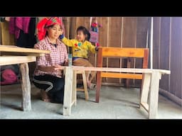Mom used natural wood to complete the bench to sit with her daughter, Bong loves her mom very much
