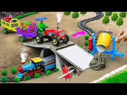Diy tractor making mini concrete bridge for train safety | diy fruit truck | @Sunfarming
