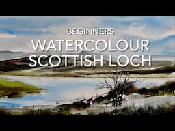 Beginners LOOSE WATERCOLOR SCOTTISH LOCH Landscape! WATERCOLOUR Painting, Techniques SKY Tutorial