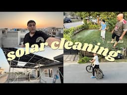 How to clean solar panels | daily routine in lahore | moiz first time cycle ride in lahore