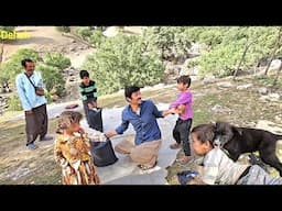 Making a delicious lunch by Aqarboun and his children and making pillows