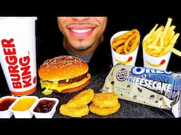 ASMR | BURGER KING CHEESEBURGER CHICKEN NUGGETS ONION RINGS FRIES OREO CHEESECAKE | EATING SHOW MUKB
