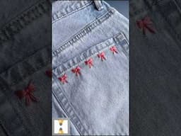Bow Embroidery on Jeans. Embroidery Tutorial. #shorts #embroideryideas #jeans