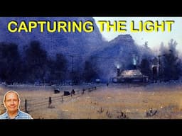 Easy beginner watercolor tutorial – Landscape capturing the last light of the day with watercolours
