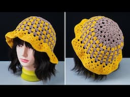 Easy Crochet Granny Square Summer Bucket Hat Miarti🧶