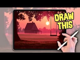 PROCREATE Tutorial - Sunset Swing Landscape Drawing