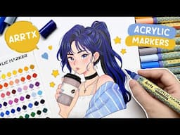 ☕️ Unboxing & Testing New Arrtx 72 Colors Acrylic Markers / Cozy Art Vlog + Full Illustration