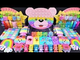 ASMR Bear Rainbow Slime mixing Glitter & Random things into slime #Satisfying #slimeasmr #slimevideo