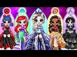 Disney Princess & Wednesday Glow Up Into Bad Girl! | DIY Paper Dolls Fashion