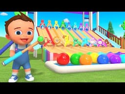 Learns Colors with Animal Balls with Baby | Wooden Slider Playhouse Outdoor Fun Video for Toddlers