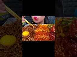 ASMR BLACK BEAN NOODLES, GREEN ONION KIMCHI, SPICY ENOKI MUKBANG EATING SOUNDS