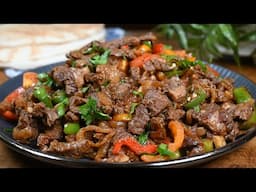 وصفة خمسة نجوم 💫صاجية مقلقل لحم بالبصل المكرمل! Delicious steak stir-fry with caramelized onions