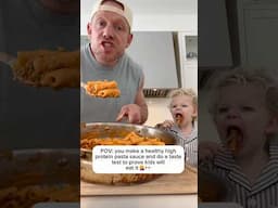 We made a high protein cottage cheese pasta sauce with a taste test to prove our kids ate it👀💪