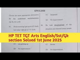 HP TET TGT Arts Paper solved 1 june 2025  | HP TET Gk SST section solved | HP TET English section