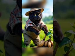Kucing hitam panen ubi langsung dimasak #shortsviral #ai #funnycats #trendingshorts #catlovers