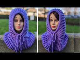 Knit Ribbed Hooded Cowl