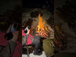Winter Camping With Blazing Hot Campfire