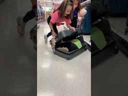 CAN SHE FIT INSIDE A SUITCASE?! 🤔🤯 @leiragirlperforms #cute #challenge #dare #shopping #funny