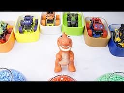 Monster Truck Color Splash! Dipping Trucks & Drawing a Giant Airplane | Kids Fun Video