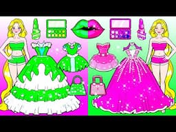 [🐾paper Diy🐾] Pink Vs Green Princess Makeup & Dress Up Challenge | Rapunzel Compilation 놀이 종이