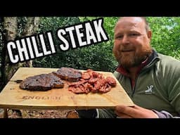 Cooking up chilli Steak in the woods with bushbox XL.