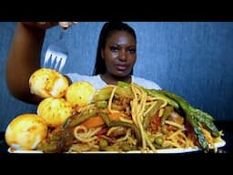 Nigerian food veggies spaghetti with some boiled eggs/ Asmr mukbang