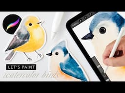 How to paint loose watercolor birds in procreate // EASY watercolor technique for procreate