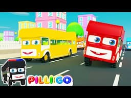 Five Little Buses in the City | One Two Three Four Five | Pilli Go | Nursery Rhymes & Kids Songs