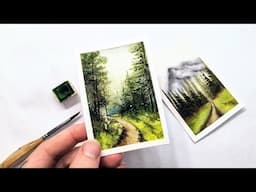 How to paint a REALISTIC pine tree landscape » BEGINNER Watercolor forest pathway painting tutorial