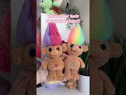 let’s crochet a magic troll doll! 🌈 what color hair should I do next? #crochet #amigurumi